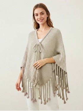 Cozy Poncho W/ Bow and Tassels